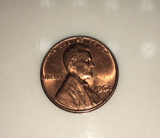 New-Looking-1964-One-Cent-With-Odd-Shape-And-Stamp