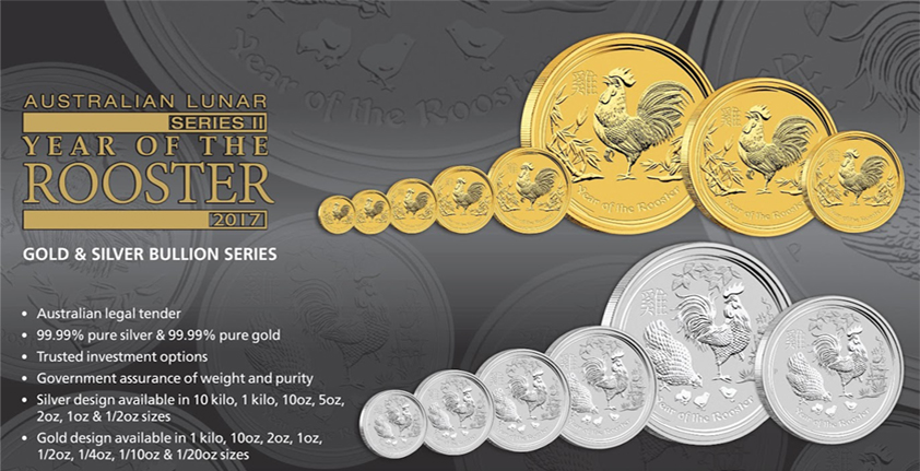 Perth-Mint�s-2017-Year-Of-The-Rooster-Lunar-Gold-And-Silver-Coins