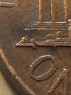 1965-P-Lincoln-Memorial-Cent,-Foundation-Break.--Unsure-How-To-Classify.