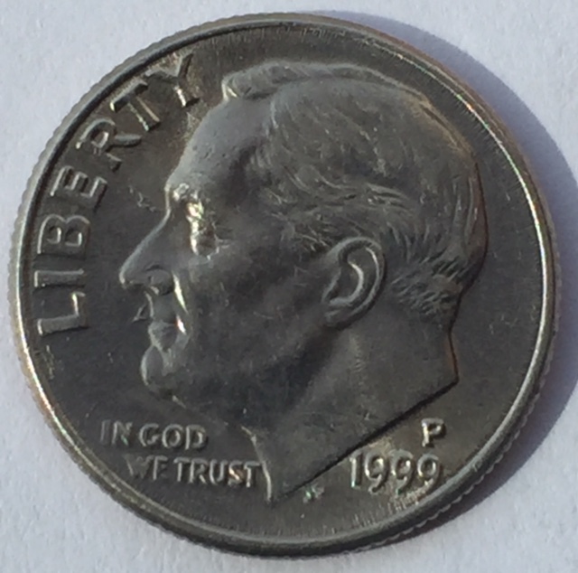 1999-P-Roosevelt-Dime,-Obverse,-Two-Extra-Metal-Areas,-Attached.--Thoughts?