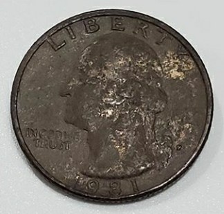 1981-P-Quarter,-Metal-Detecting-Find.-Reverse-90-Degree,-Mysterious-Bubble.