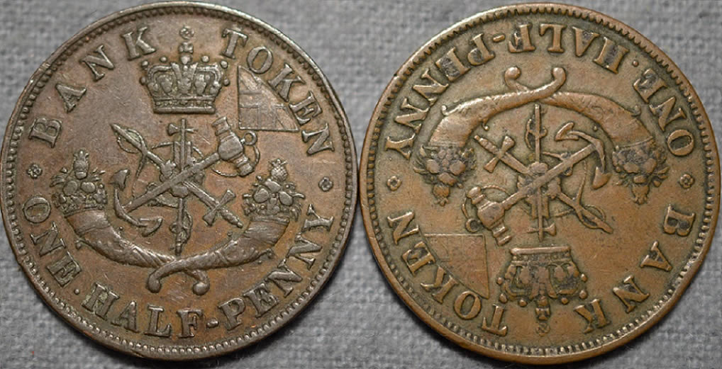 1850's-Bank-Of-Upper-Can.-1/2-Penny-Axis.