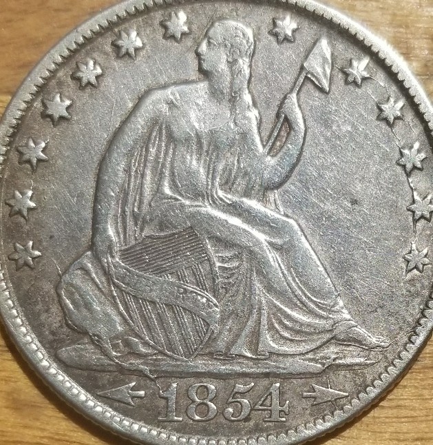1854-Seated-Half-Dollar-Mint-Errors-On-Stars-,-Gown-Drape-To-1-On-Date