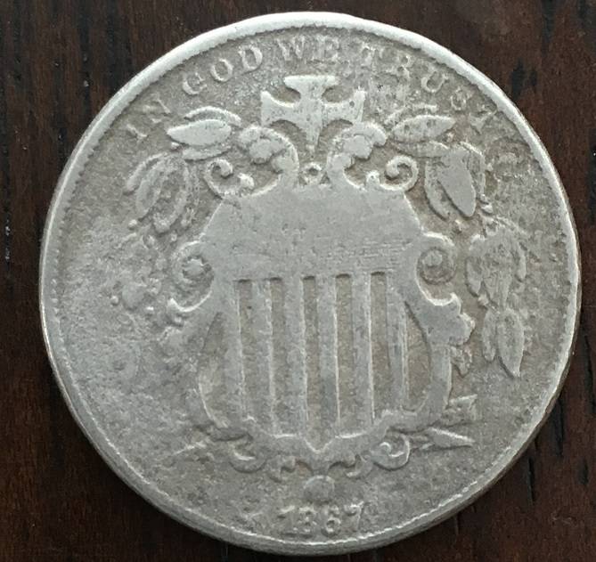 1867-Shield-Nickel...-Missing-Leaf-Variety?