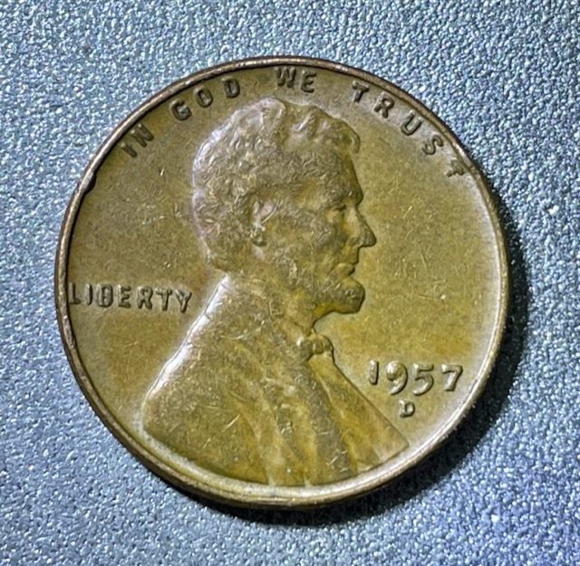 1957-D-Wheat-Penny-With-Blob-On-9