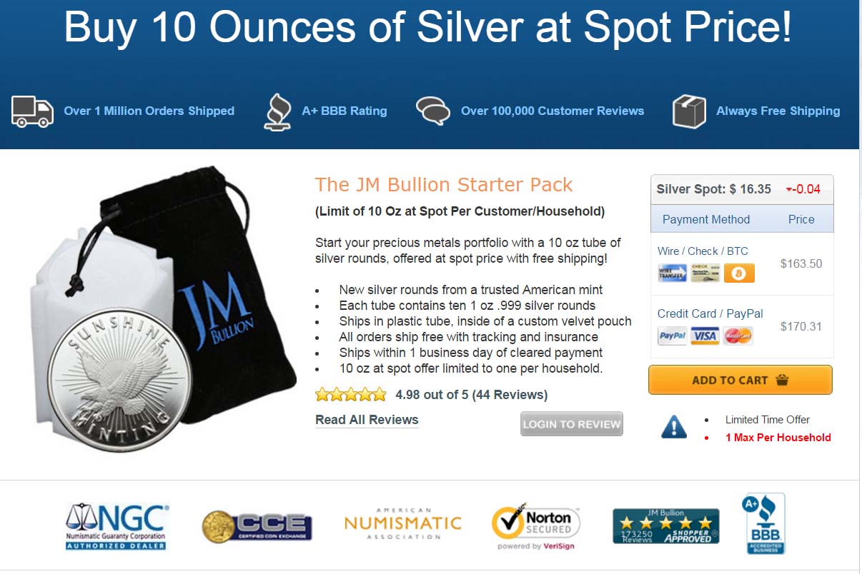 Jmbullion-Offering-10-One-Ounce-Silver-Rounds-For-85�-Over-Spot