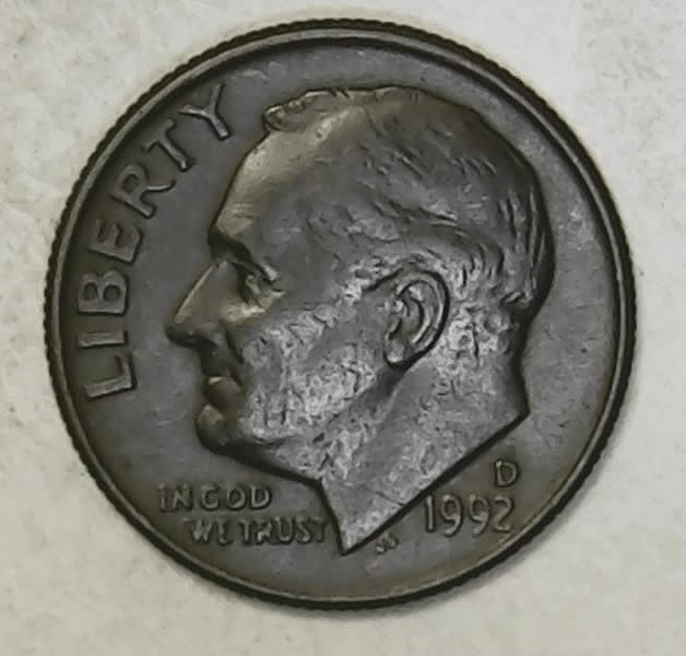 1992-D-Black-Dime,-Missing-Nickel-Plating,-Burried-PMD?