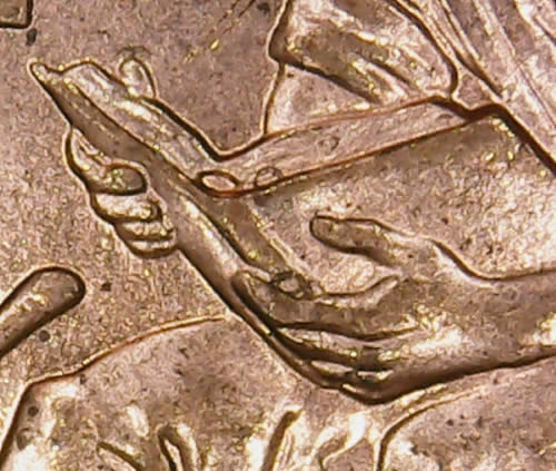 2009-P-Lincoln-Cent-Formative-Years-Die-Chips/Crack-On-Finger