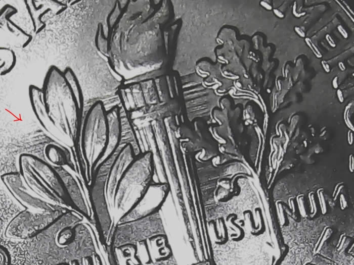 1995-Dime-With-Curious-Marks-Behind-Roosevelt's-Head.