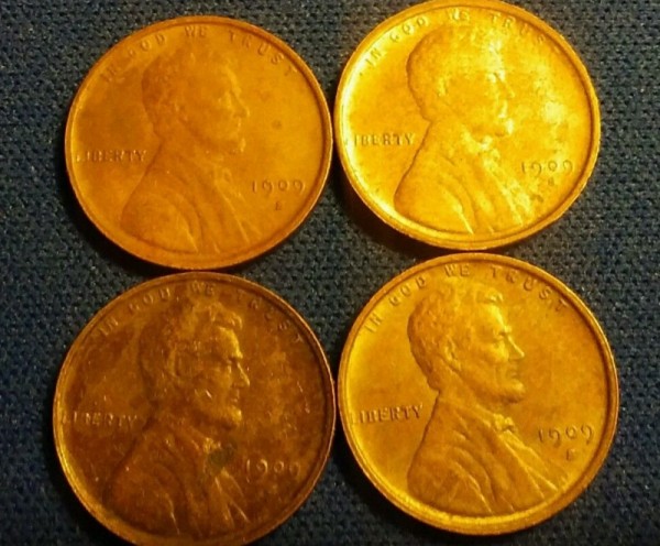 Four-Counterfeit-1909-S-VDB-Lincoln-Cents