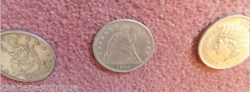 Counterfeit-1847-Seated-Dollar,-1872-Pattern-$,-And-Indian.
