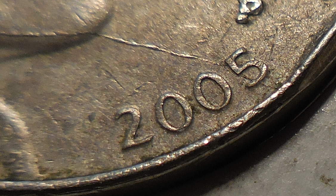 2005-P-Jefferson-Nickel-Impressive-Rim-To-Rim-Die-Crack
