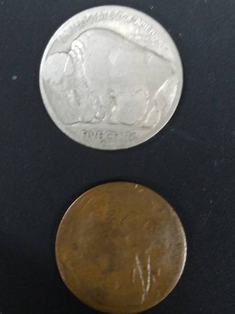 Buffalo-Nickel-&-Wheat-Cent......?-Raised-Buffalo-Over-Abe