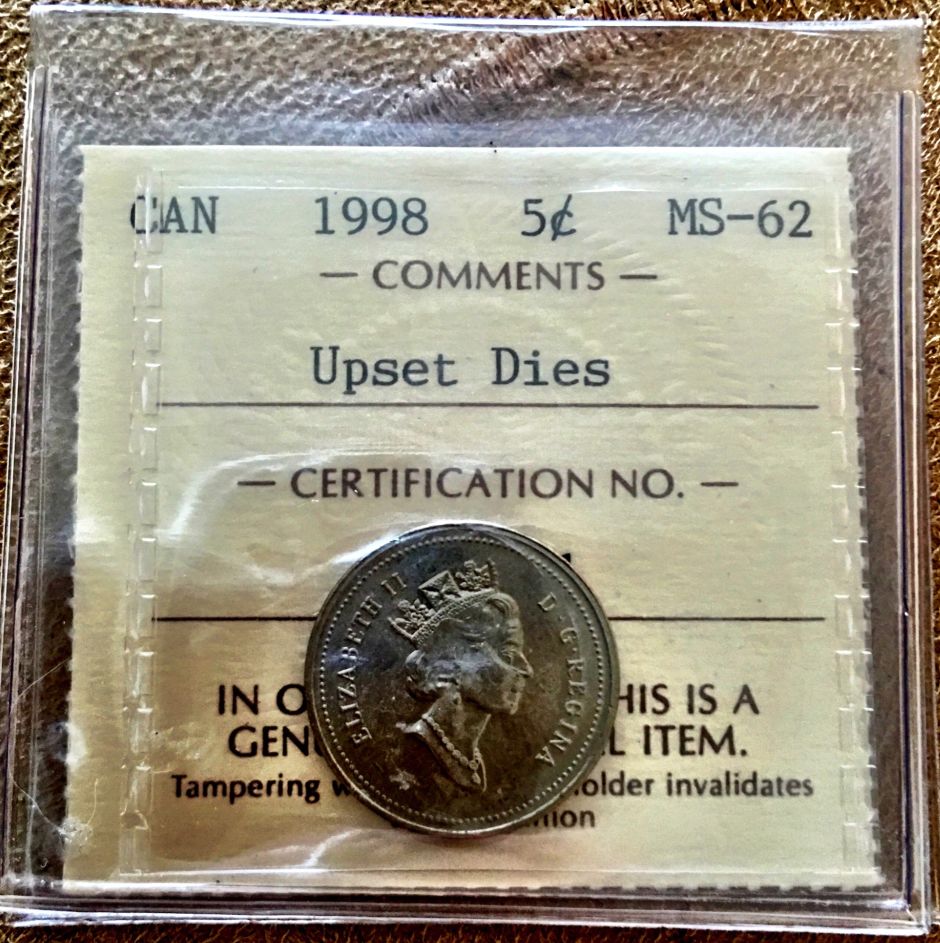 1998-Canada-5-Cent-Upset-Dies-ICCS-Graded-MS-62