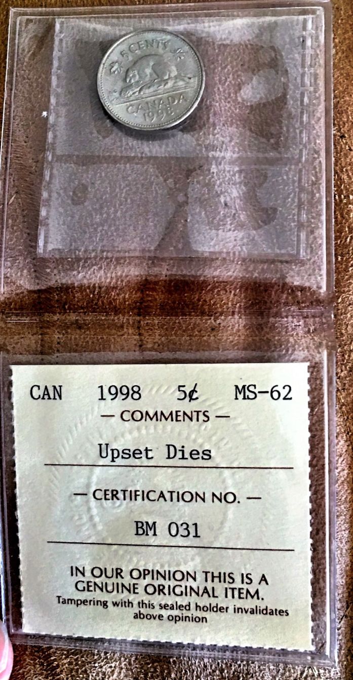 1998-Canada-5-Cent-Upset-Dies-ICCS-Graded-MS-62