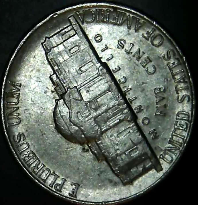 1983-P-Jefferson-Nickel--Die-Clashing?---Spike-Head?