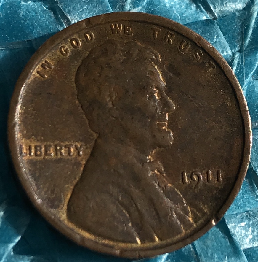 1911-Penny--Gold-Infused-Into-The-Back.-Weight-Is-3.18--Valuable?