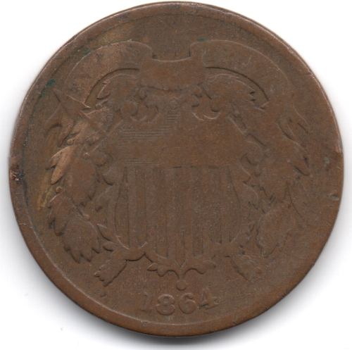 USA-1864---2-Cent,-Where-64-Seems-To-Be-Raised-Or-Die-Misspl
