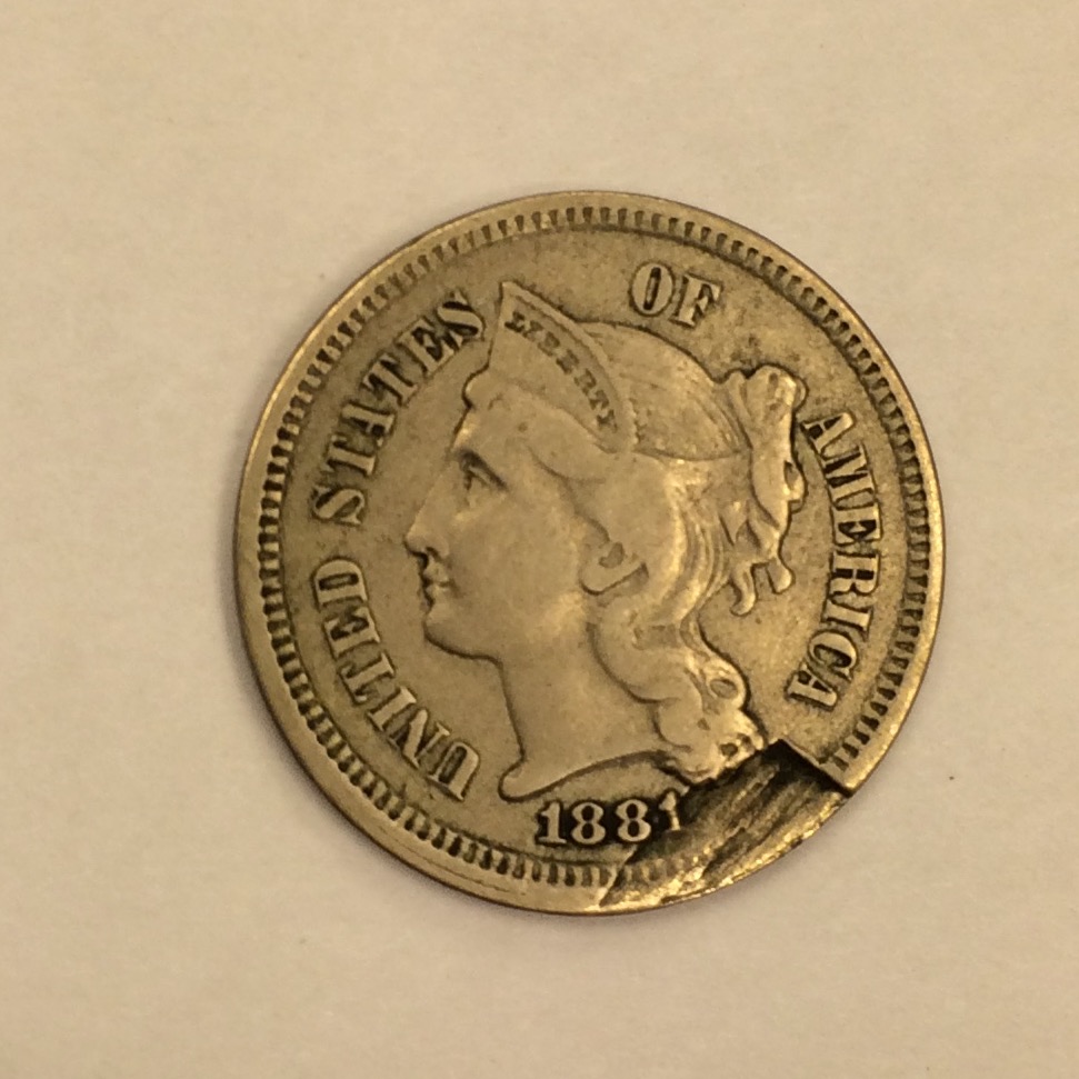 1881-3-Cent-Planchet-Error