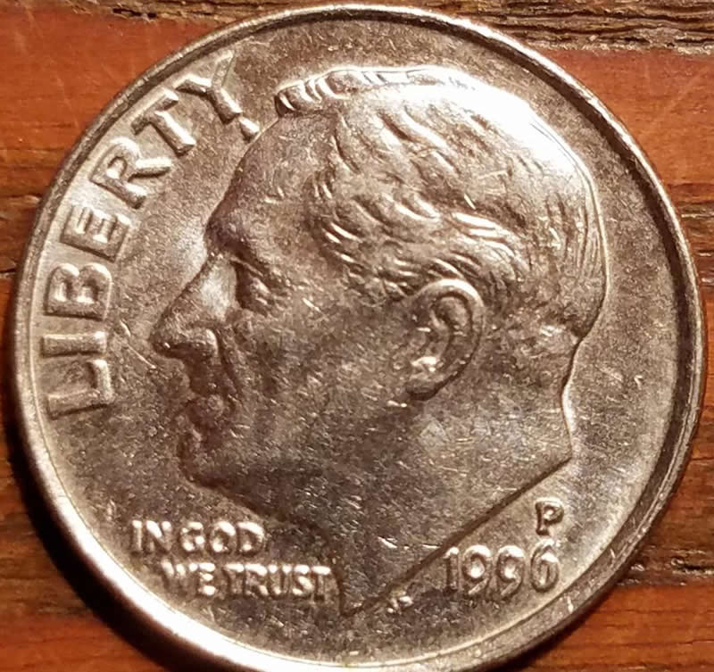 1996-Roosevelt-Dime-Cone-On-Forehead,-What-Is-It?-Error?