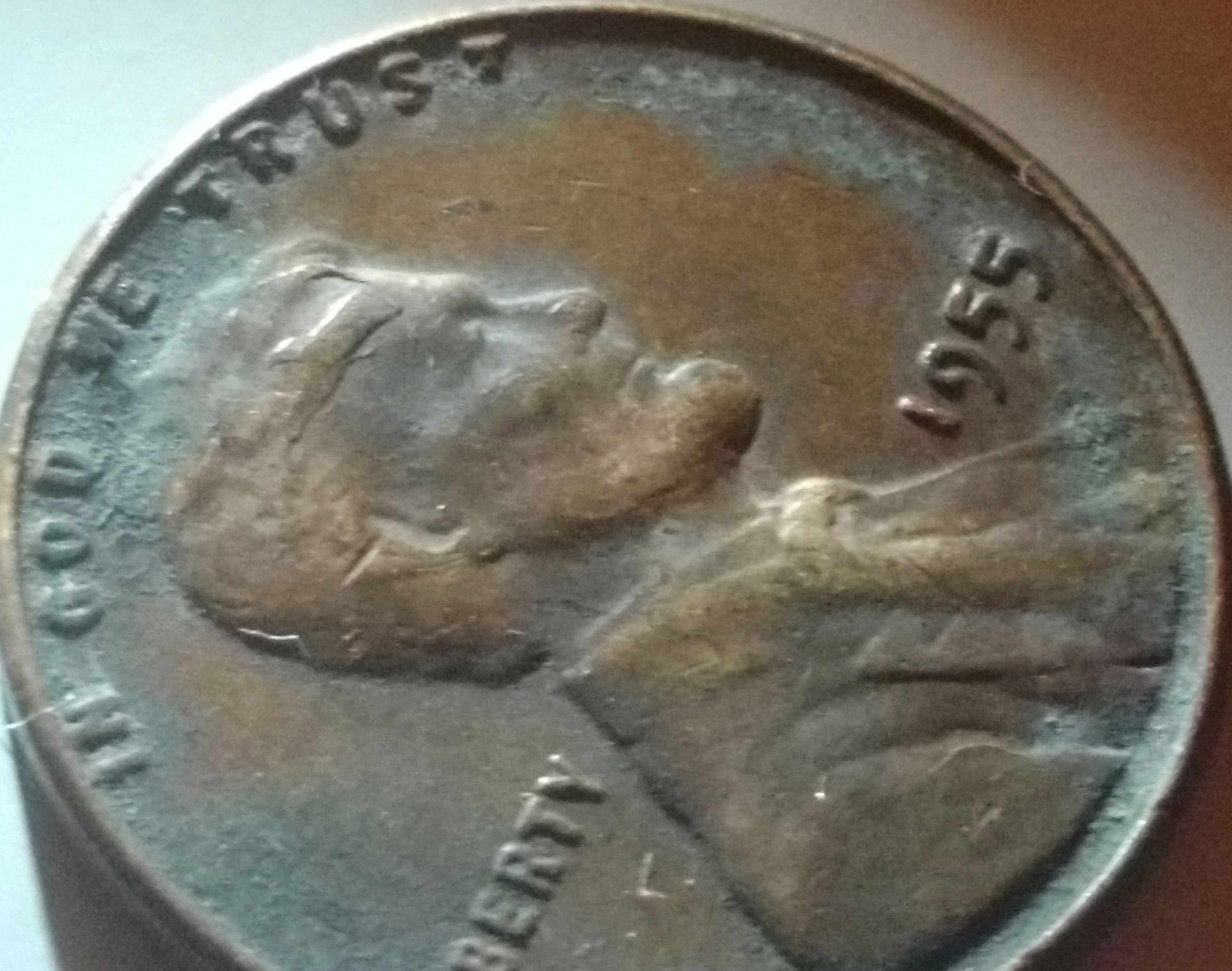 1955-Penny-With-Stamped/Imprint-On-Forehead-&-Hairline-Area?