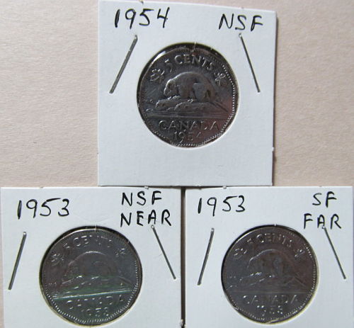 1954-Canadian-Five-Cents---Near-Maple-Leaf