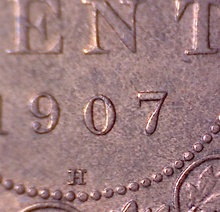 1907-H--Cent--..with-A-Repunched-7..known--Variety-?