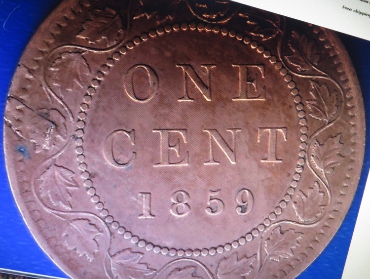 1859-Provincial-Cent-With-Retained-Wood-Or-Fiber-Fragment?