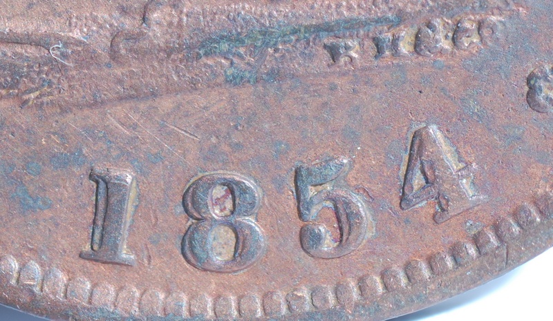 1854-Upper-Canada-One-Half-Penny-Token..with-Doubling..