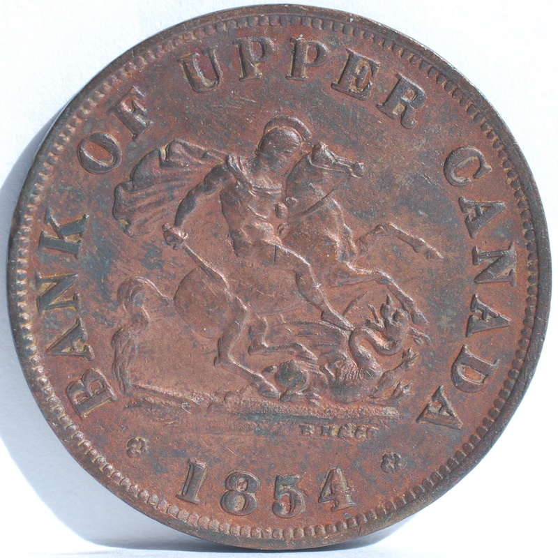 1854-Upper-Canada-One-Half-Penny-Token..with-Doubling..
