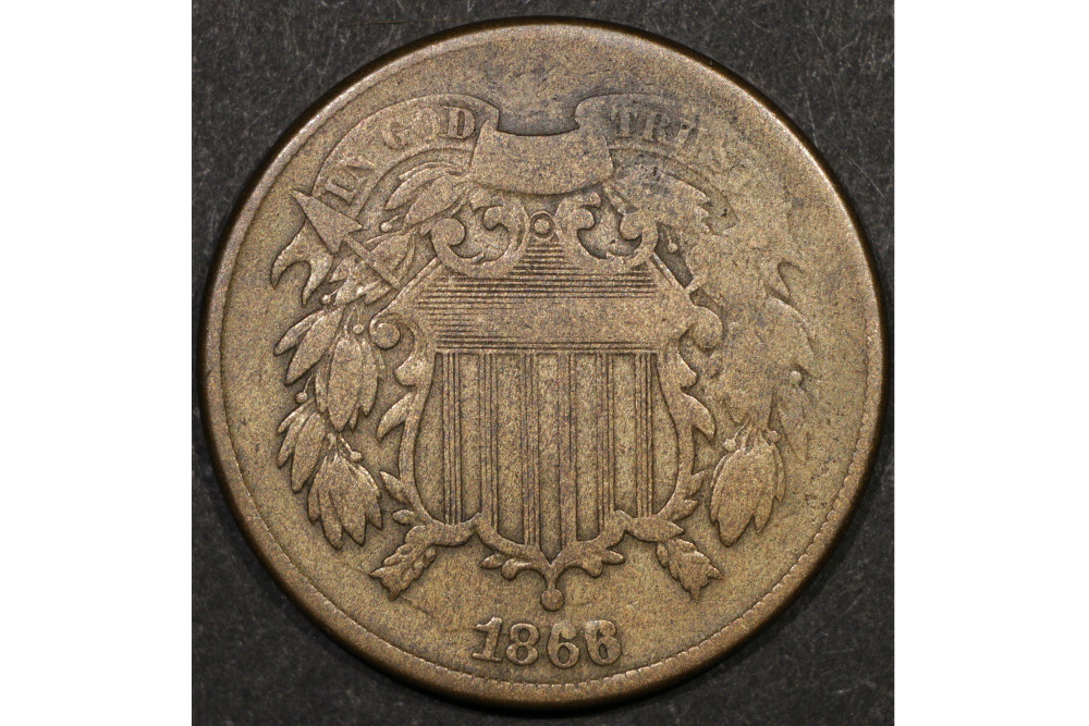 1866-Two-Cents-Through-Gease/Weak-Strike?