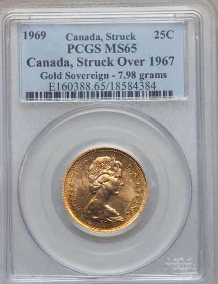 1969-Canadian-Quarter-Struck-On-1963-Gold-British-Sovereign