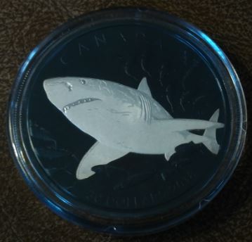 RCM-New-Release:-2018-2-Oz.-Pure-Silver-Coin-With-Selective-Blue-Rhodium-Plating---Great-White-Shark