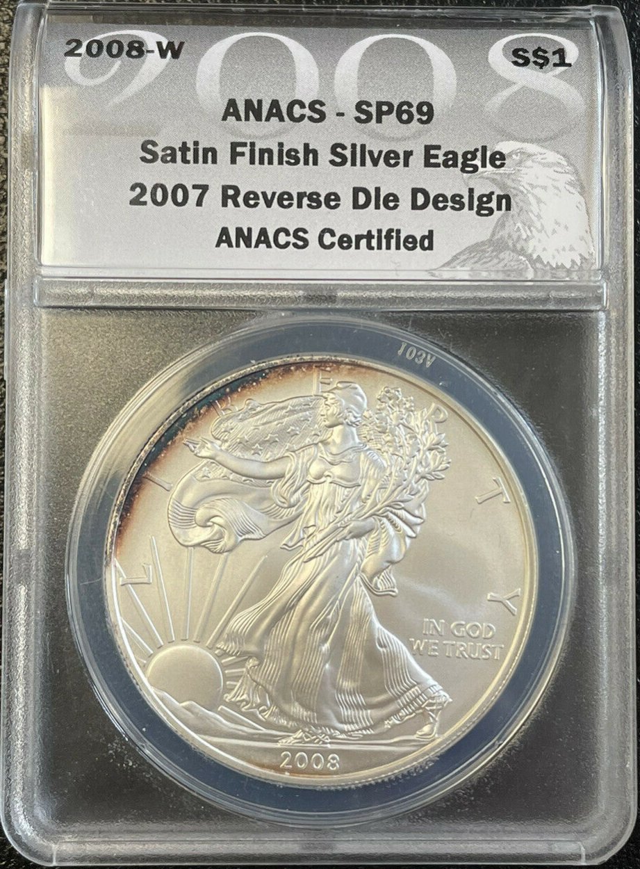 2008-W-Burnished-Silver-American-Eagle-With-2007--Reverse-Die-Design