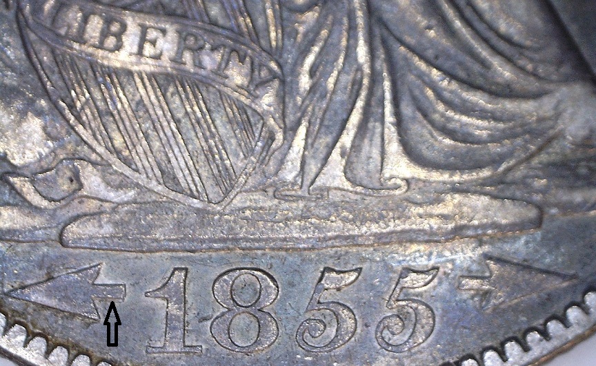 1855-Half-Dollar.-Variety-Vs.-Double,-Triple-Strike.