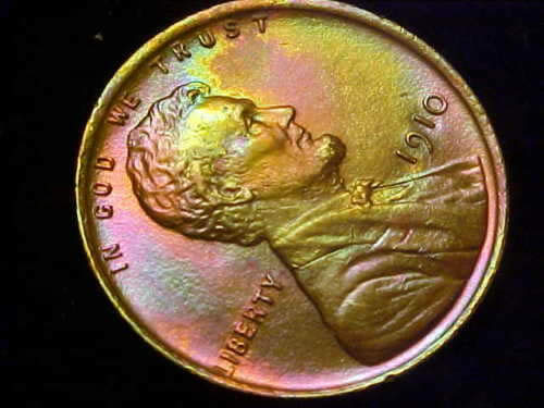 1910-Lincoln-Penny-Amazing-Rainbow-Toner-With-Cartwheel-Effect-Strong