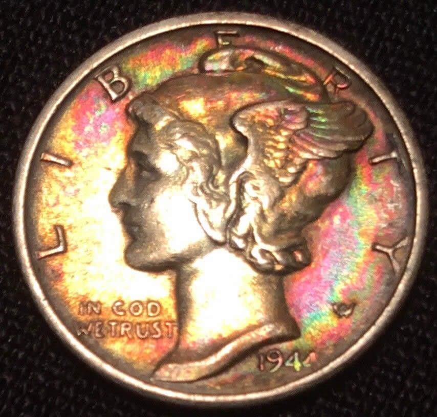 Colorfully-Toned-1941-D-Mercury-Dime