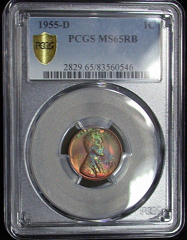 1955-D-Lincoln-Cent-PCGS-R/B-65-Color-Toner-Obverse