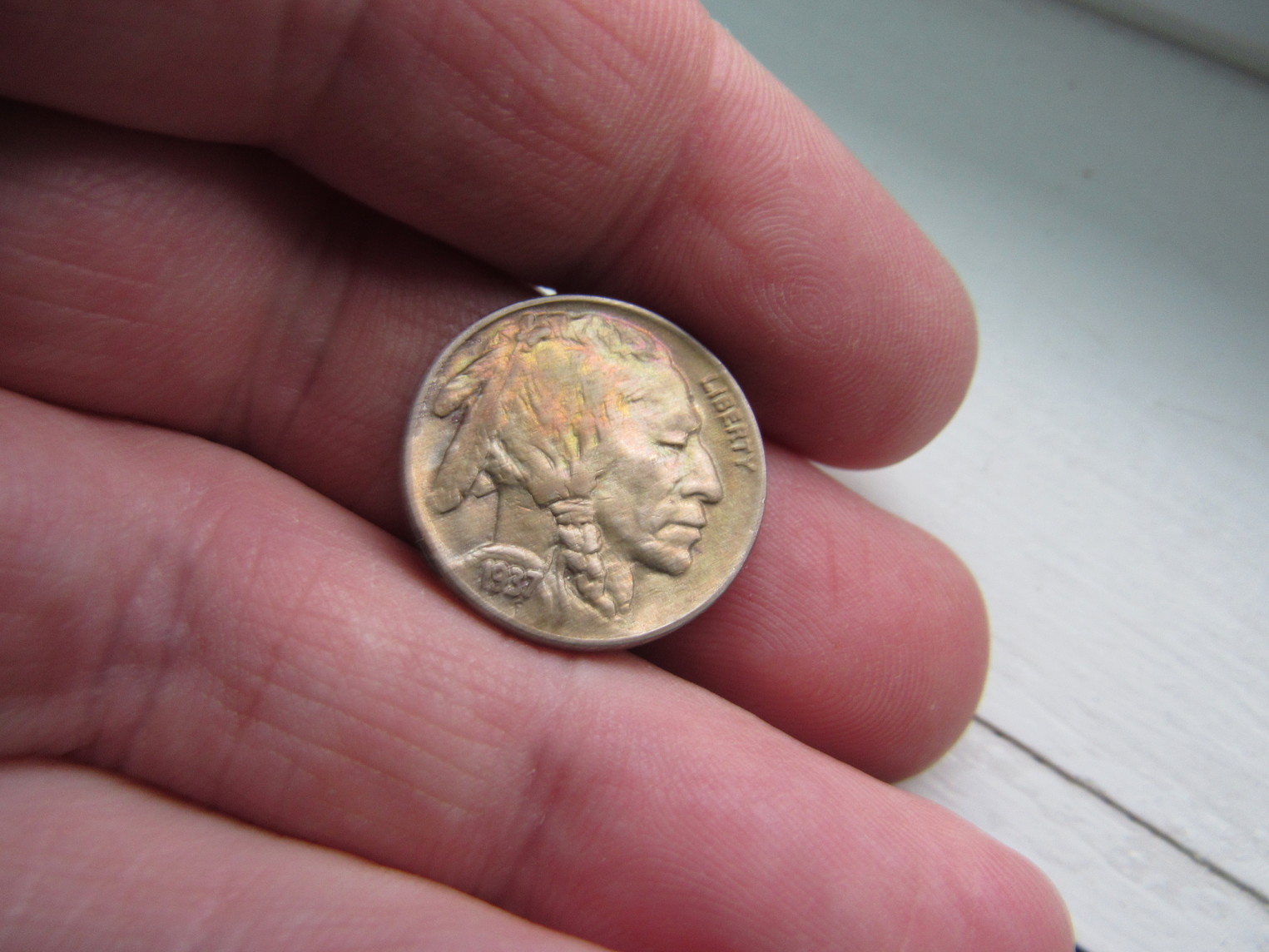 1937-Buffalo-Nickel-Raw-Colorful-Obverse-W/-Slighty-Colorful-Revers