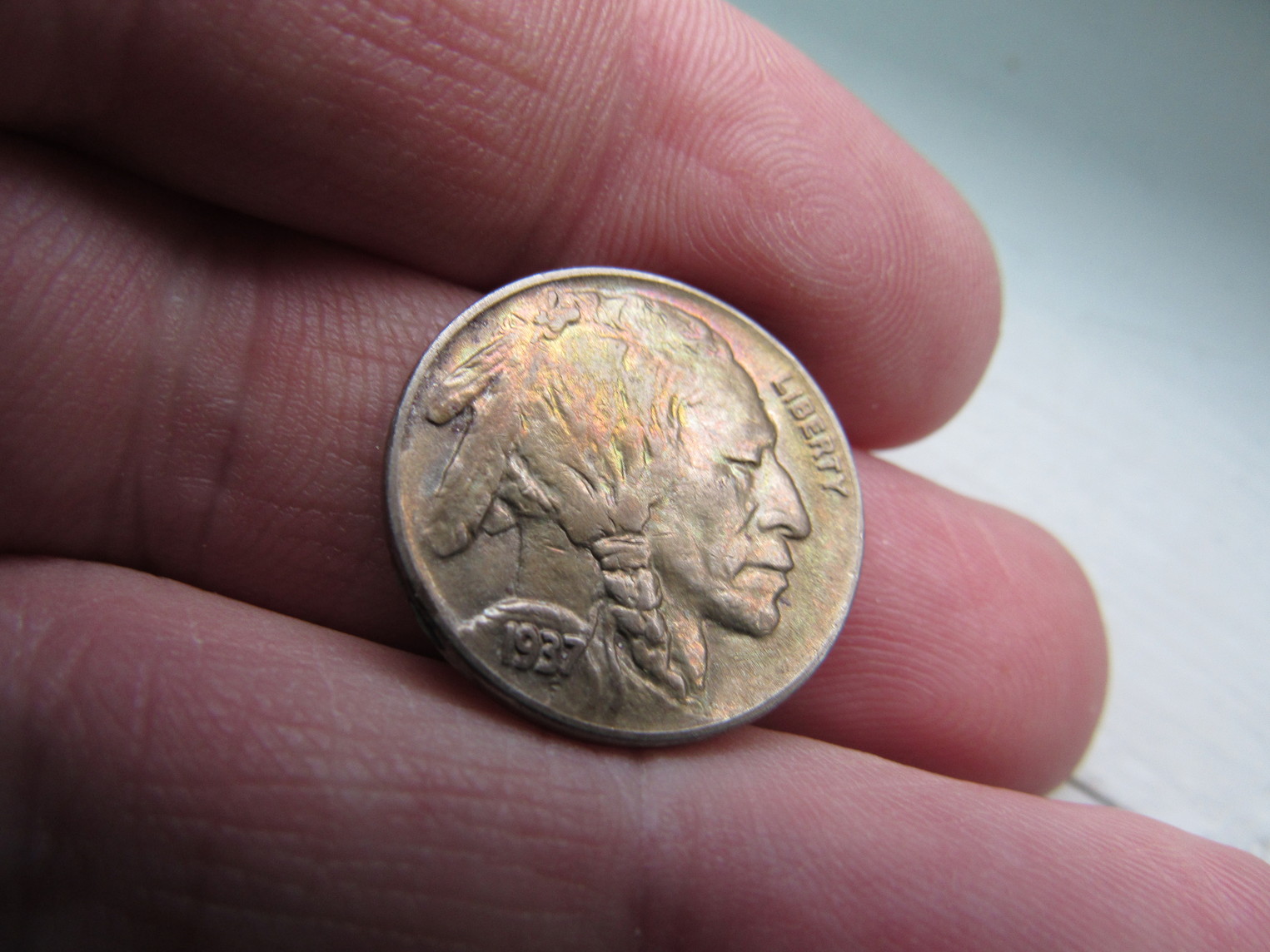 1937-Buffalo-Nickel-Raw-Colorful-Obverse-W/-Slighty-Colorful-Revers