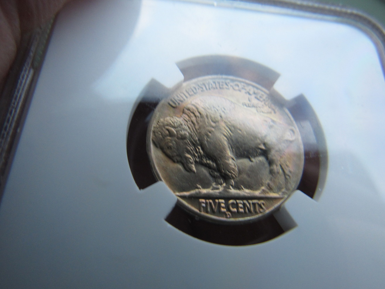1938-D/D-Colorful-Buffalo-Nickel-On-Obverse-Slight-Color-Reverse-MS-65