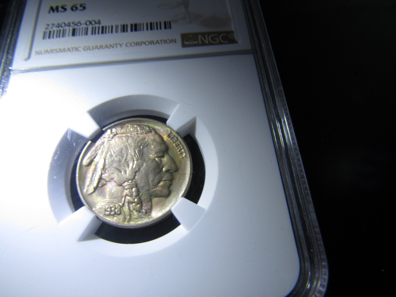 1938-D/D-Colorful-Buffalo-Nickel-On-Obverse-Slight-Color-Reverse-MS-65