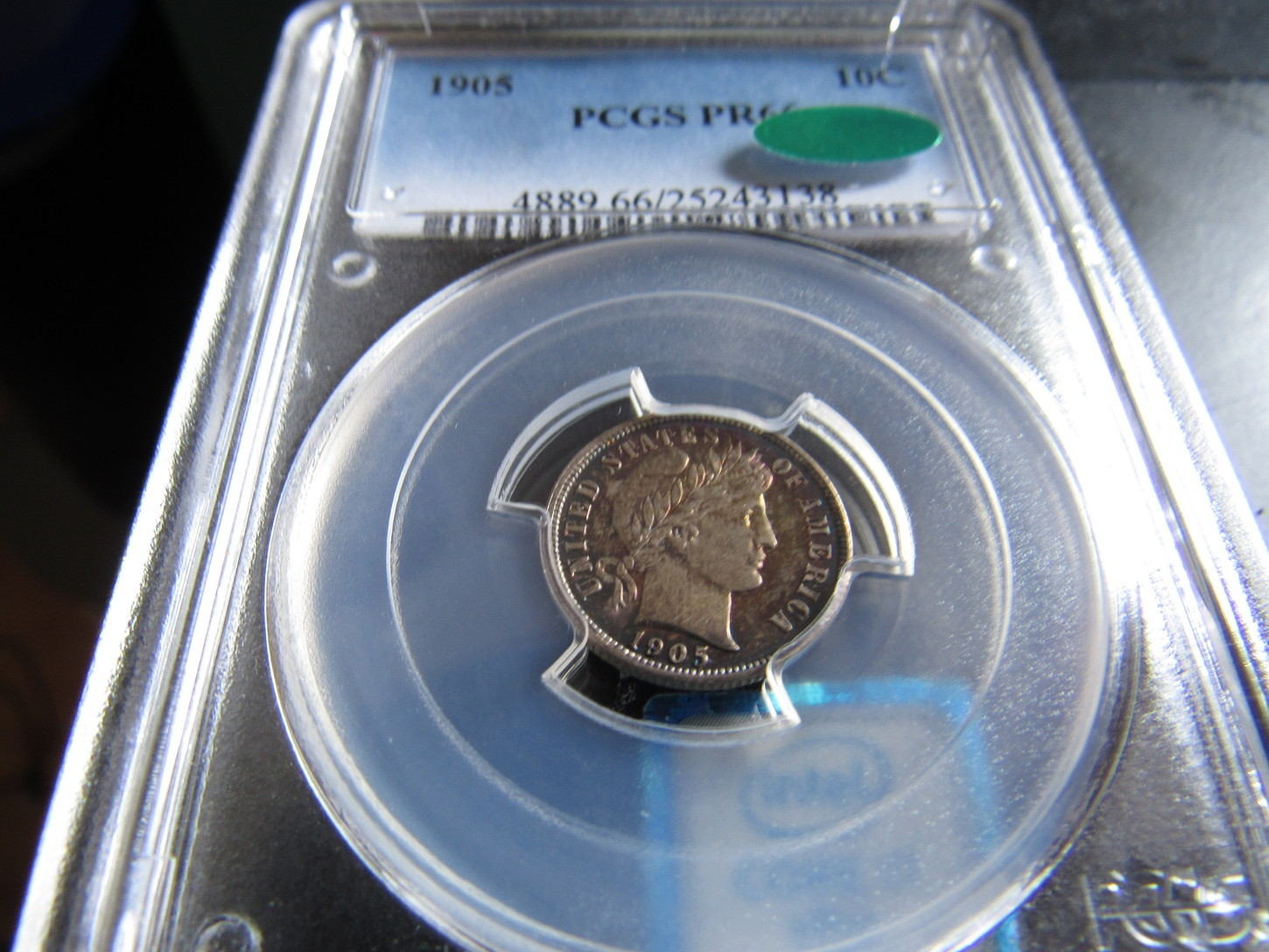 1905-PCGS-Proof-66-Barber-Dime-Colorfully-Toned