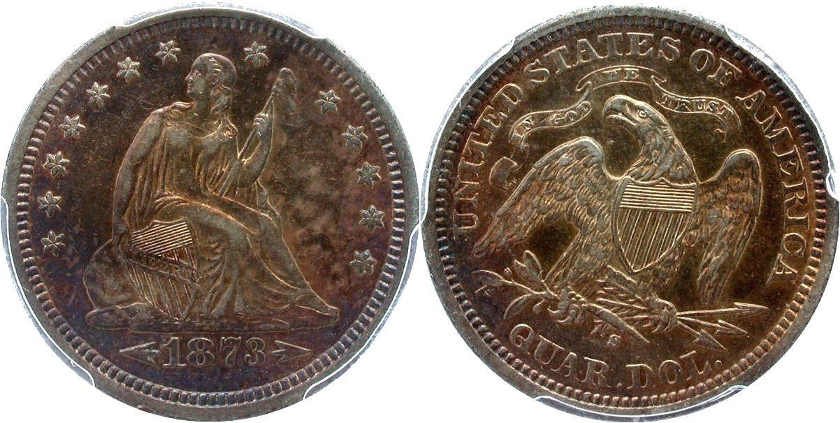 1873-S-Seated-Liberty-Quarter-AU-55-With-Arrows