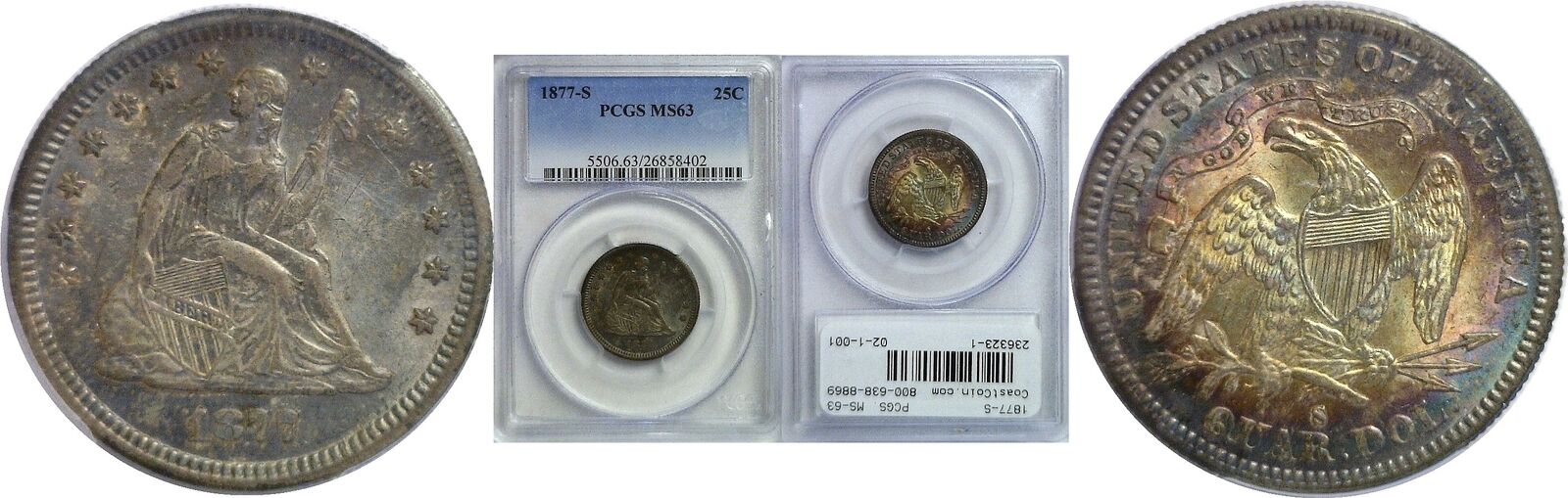 1877-S-MS-63-PCGS-Graded-Seated-Liberty-Quarter-Color