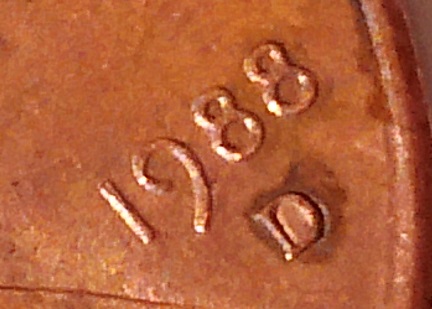Lincoln-Penny-1988-D-Metal-Drop-Inside-D-And-Die-Cracks