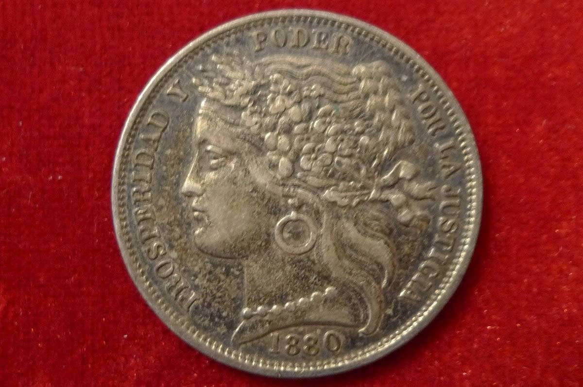 Lima,-Peru,-1-Peseta,-1880Bf,-B-With-Dot-Below-Wreath