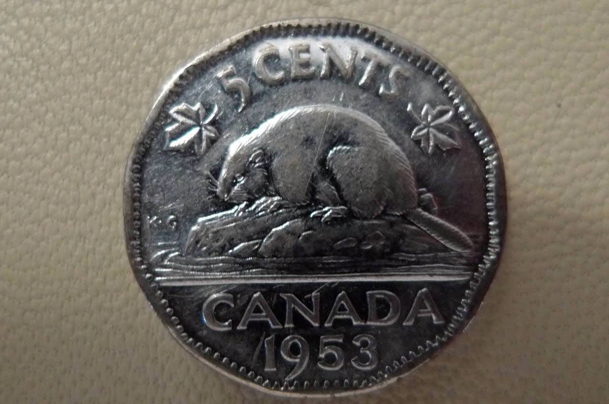 1953-Canada-,-Elizabeth-II-,5-Cents-Steel