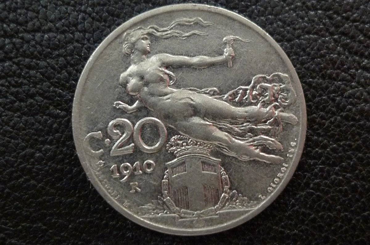 Italy-1909-R-20c-Beautiful-Coin