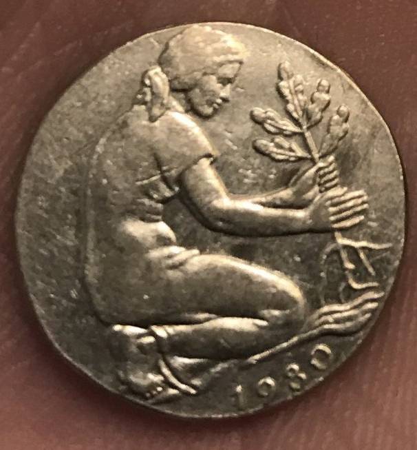 Possible-1980-50-Pfennig-German-Coin-Struck-On-1890's-5-Pfennig-Planchet?